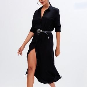 MILAN KISS Midi Length Belted Shirt Dress GUC